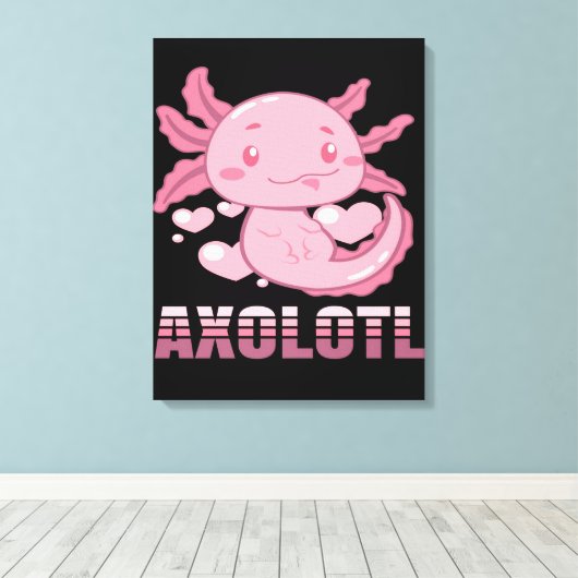 Heart Axolotl | Cute cartoon Axolotl Canvas Afdruk (Insitu (Houten vloer))