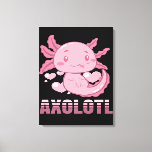 Heart Axolotl | Cute cartoon Axolotl Canvas Afdruk (Voorkant)
