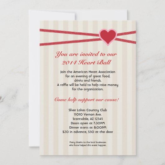 Heart Ball Fundraiser Event Invitation Kaart (Voorkant)
