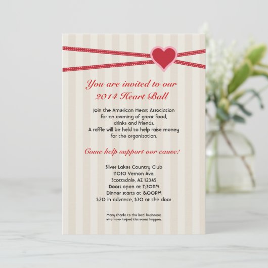Heart Ball Fundraiser Event Invitation Kaart (Staand voorkant)