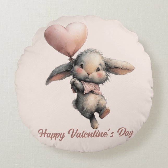 Heart Balloon Bunny for Valentines Rond Kussen (Voorkant)