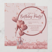 Heart Balloon Confetti Girl Birthday Kaart (Voorkant / Achterkant)