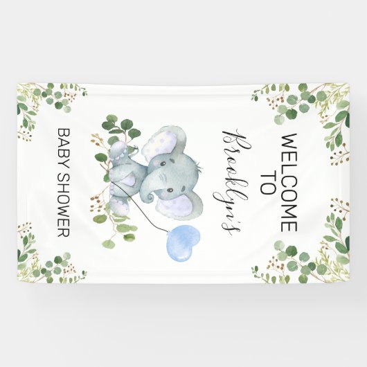 Heart Balloon Elephant Foliage Baby shower Welkom Spandoek (Horizontaal)