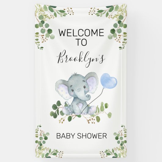 Heart Balloon Elephant Foliage Baby shower Welkom Spandoek (Verticaal)