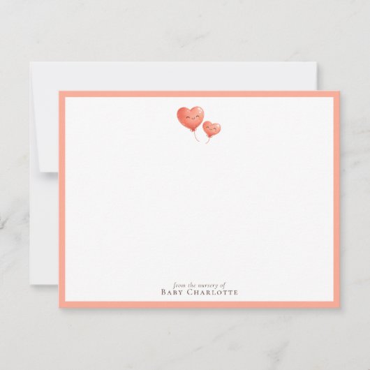 Heart Balloon Nursery Note Card – Personalized Notitiekaartje (Voorkant)