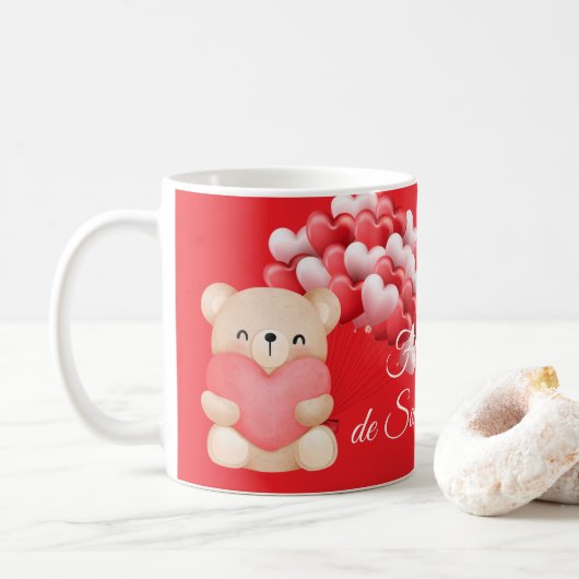 Heart balloons and bears, coffee mug Valentine's D Koffiemok (Met donut)