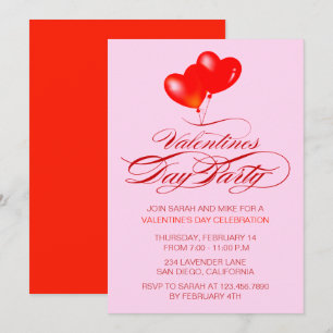 Heart Balloons en Typografie Valentine Day Party Kaart