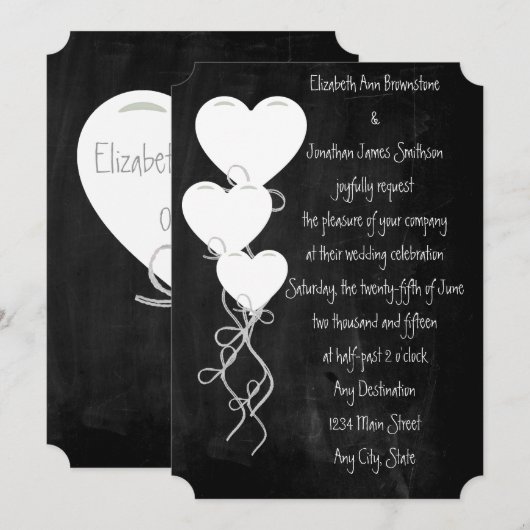 Heart Balloons op een Chalkboardbruiloft Kaart (Voorkant / Achterkant)