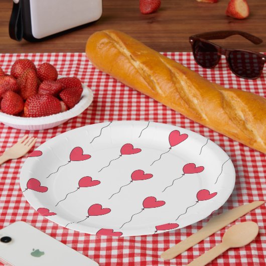 Heart Balloons Papieren Bordje (Picknick)