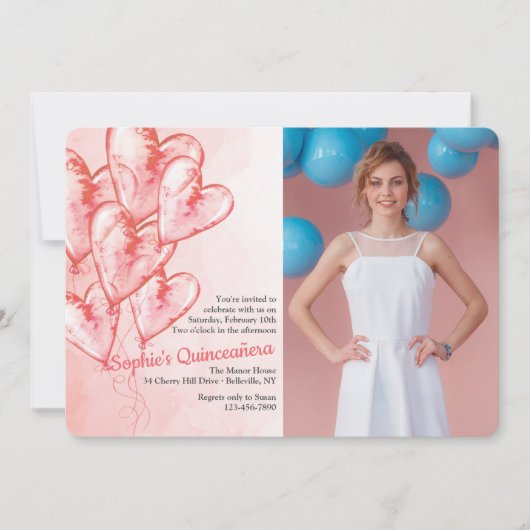 Heart Balloons Quinceañera Kaart (Voorkant)