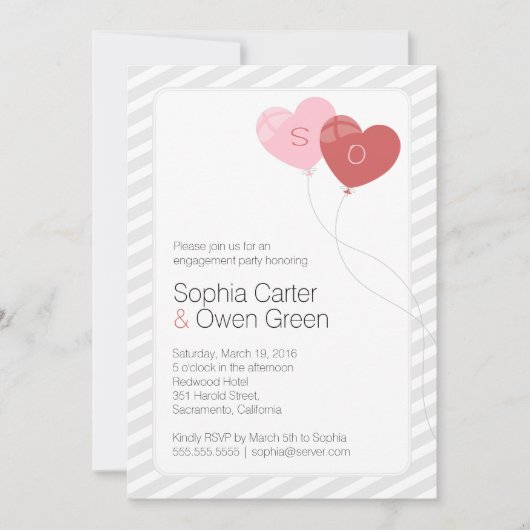 Heart Balloons Unieke Engagement Party Kaart (Voorkant)