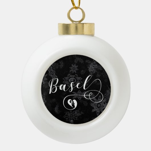 Heart Basel Flag, Bazel, Zwitserland Keramische Bal Ornament (Voorkant)