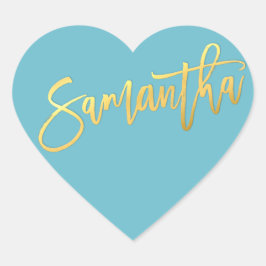 HEART BAT MITZVAH turquoise gouden script SAMANTHA Hart Sticker