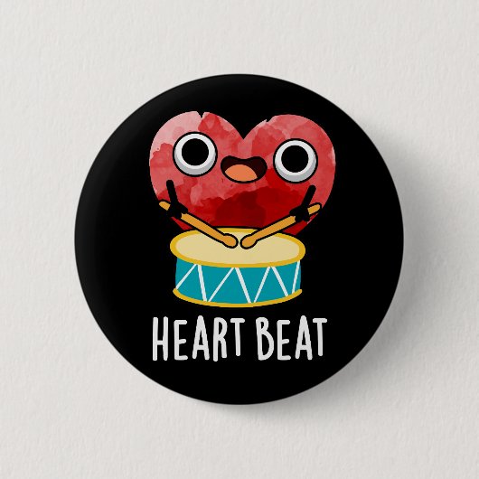 Heart Beat Funny Heart Drummer Pun Dark BG Ronde Button 5,7 Cm (Voorkant)