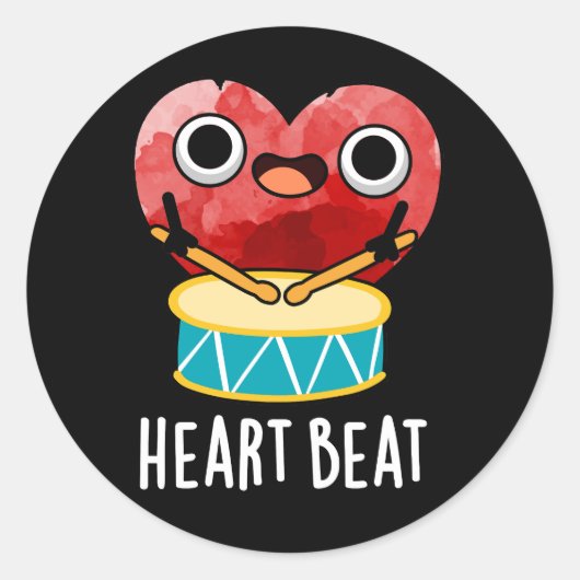 Heart Beat Funny Heart Drummer Pun Dark BG Ronde Sticker (Voorkant)