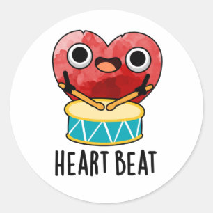 Heart Beat Funny Heart Drummer Pun Ronde Sticker