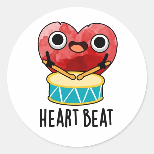 Heart Beat Funny Heart Drummer Pun Ronde Sticker (Voorkant)