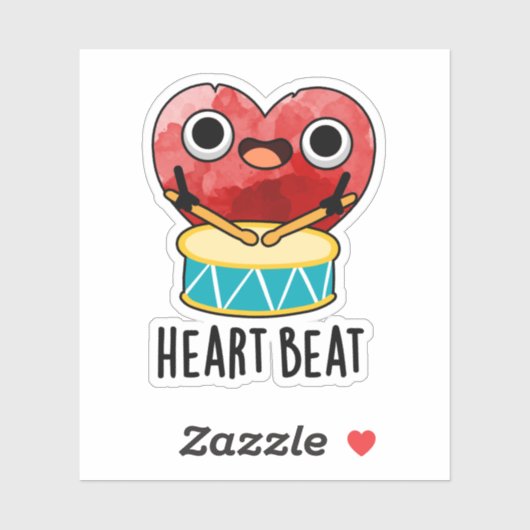 Heart Beat Funny Heart Drummer Pun Sticker (Vel)
