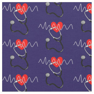 Heart Beat Line Stethoscoop Medische Symbolen Stof