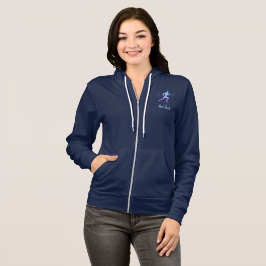 Heart Beat Runner gepersonaliseerd marineblauw Hoodie (Voorkant volledig)