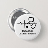 Heart Beat Stethoscoop Dokter Naambordje Ronde Button 5,7 Cm (Voorkant /achterkant)
