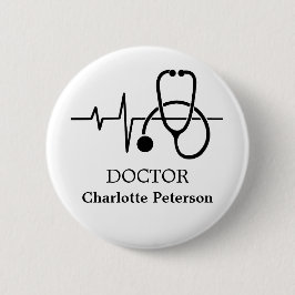 Heart Beat Stethoscoop Dokter Naambordje  Ronde Button 5,7 Cm