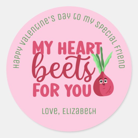 Heart Beets Funny Pun Cute Valentijnsdag Roze Ronde Sticker (Voorkant)