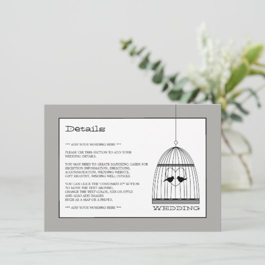  Heart Birdcage Wedding Detail Informatiekaartje (Staand voorkant)