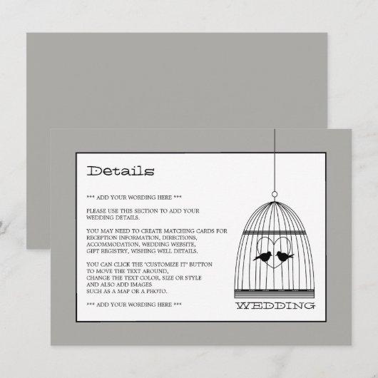  Heart Birdcage Wedding Detail Informatiekaartje (Voorkant / Achterkant)