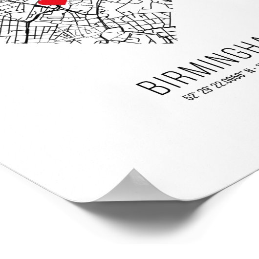 Heart Birmingham City Map (Verenigd Koninkrijk) Poster (Hoek)