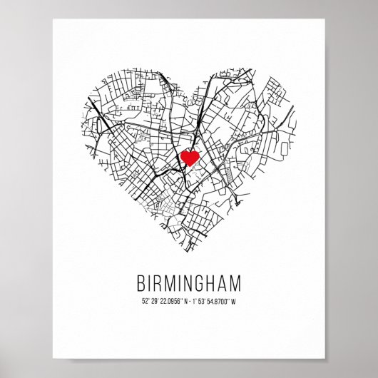 Heart Birmingham City Map (Verenigd Koninkrijk) Poster (Voorkant)