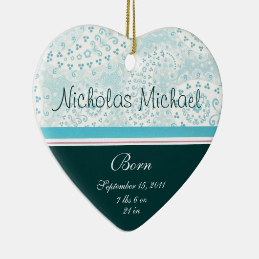 Heart Birth Announcement Keramisch Ornament (Rechts)