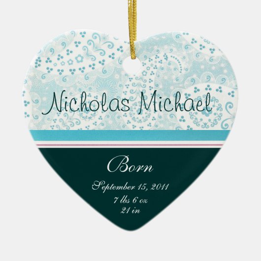 Heart Birth Announcement Keramisch Ornament (Voorkant)