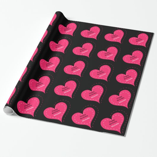Heart Birthday Wrapping Paper Cadeaupapier (Uitgerold)