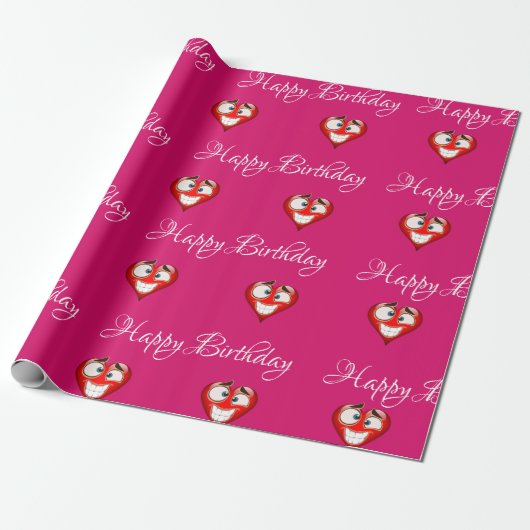 Heart Birthday Wrapping Paper Cadeaupapier (Uitgerold)