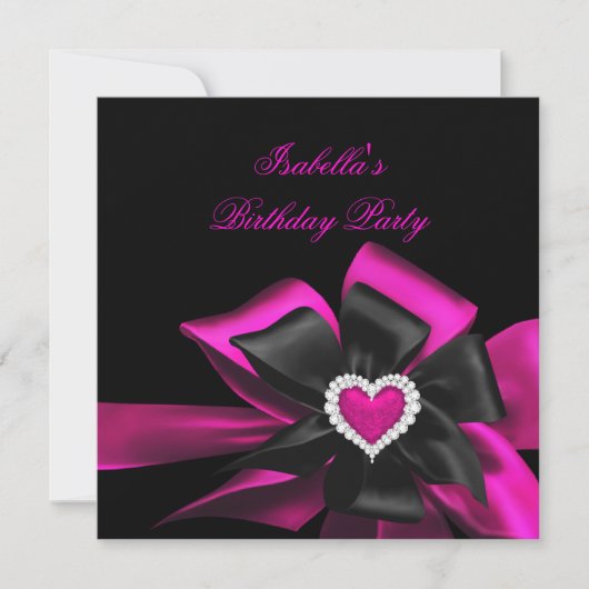 Heart Black Bow Birthday Party Kaart (Voorkant)