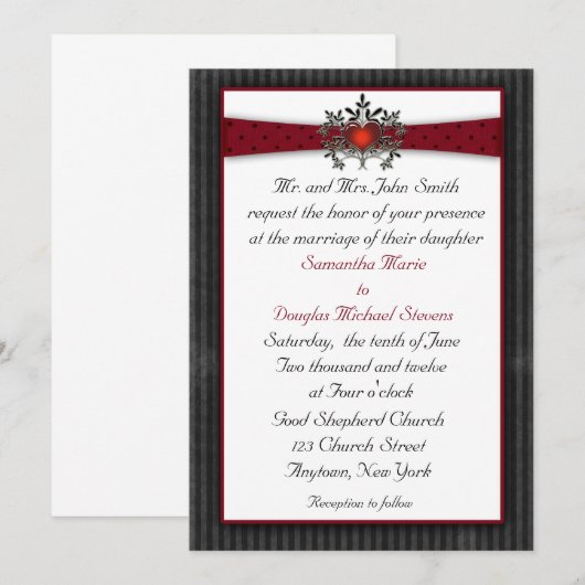 Heart Black Maroon Wedding Kaart (Voorkant / Achterkant)