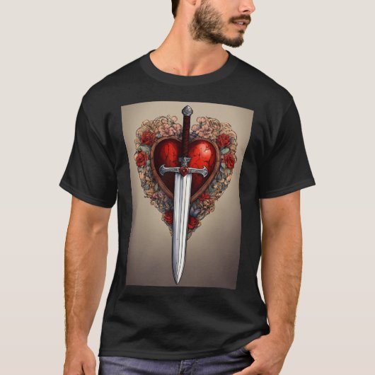 "Heart & Blade Harmony: Black T-shirt Edition" (Voorkant)