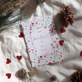 Heart Bloom Meadow on White – Pink & Red Valentine Feestdagenkaart