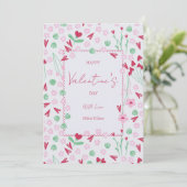 Heart Bloom Meadow on White – Pink & Red Valentine Feestdagenkaart (Staand voorkant)