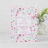 Heart Bloom Meadow on White – Pink & Red Valentine Kaart (Staand voorkant)