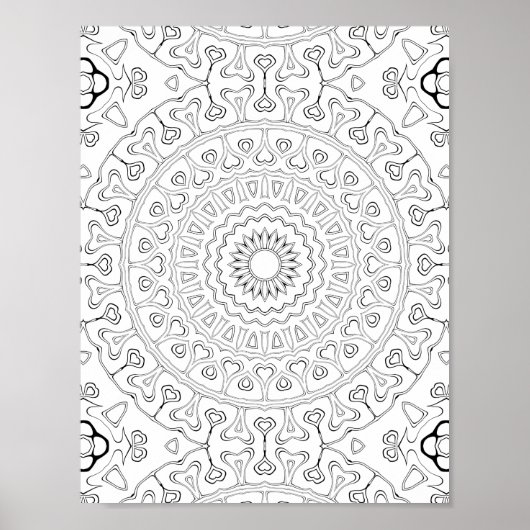 Heart Bloom Pattern Coloring Page Design Poster (Voorkant)