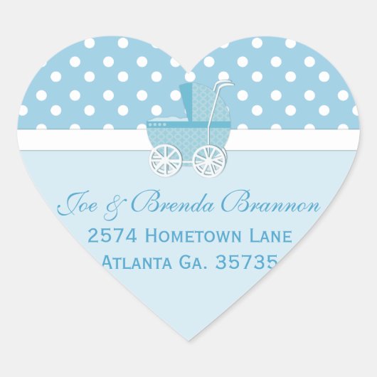 Heart Blue Carriage en Polka Dots Adresetiketten Hart Sticker (Voorkant)