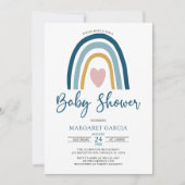  Heart Blue Muted Tones Boho Rainbow Baby shower Kaart (Voorkant)