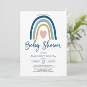  Heart Blue Muted Tones Boho Rainbow Baby shower Kaart (Staand voorkant)