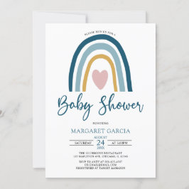 Heart Blue Muted Tones Boho Rainbow Baby shower Kaart