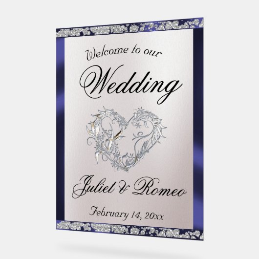 Heart, Blue Ribbon & Sparkle Welkom Acryl Bord (Hoek)