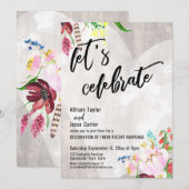 Heart Boho Floral Rustic Wood Let's Celebrate Kaart (Voorkant / Achterkant)