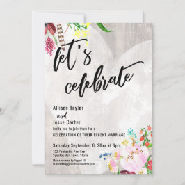 Heart Boho Floral Rustic Wood Let's Celebrate Kaart