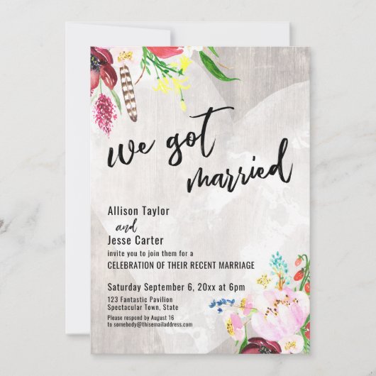 Heart Boho Floral Rustic Wood We hebben een huweli Kaart (Voorkant)